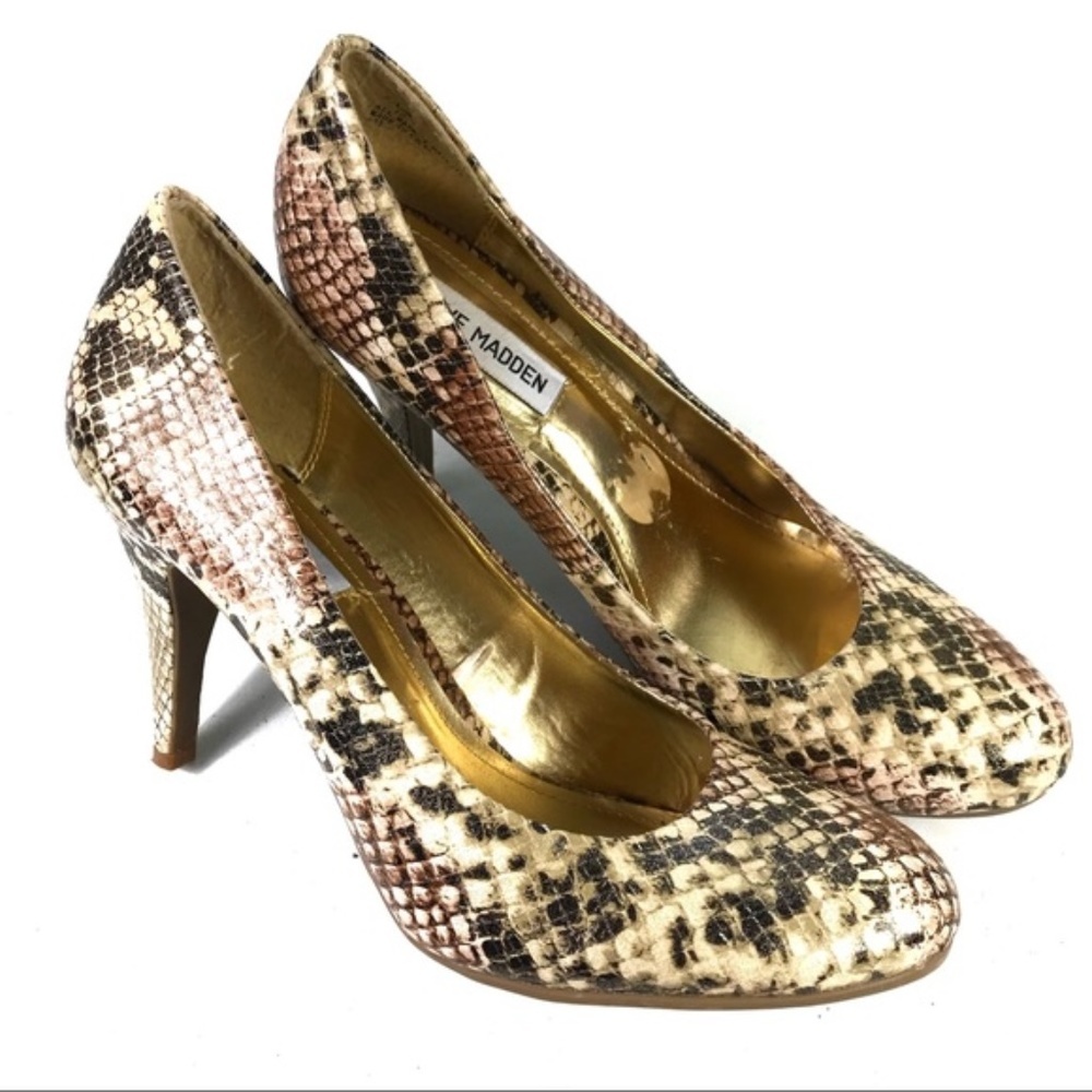 Steve Madden Golden Snakeskin Print Pumps Size 10